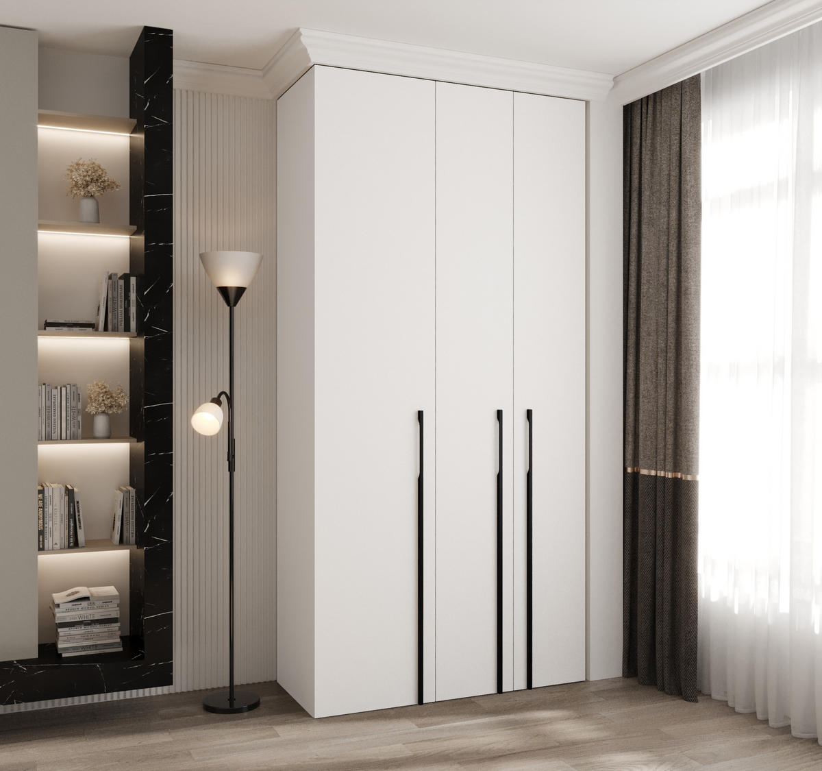 DREHTÜRENSCHRANK 245,5/120/50 3-türig - Schwarz/Weiß, Holz/Metall (120/245.5/50cm) - Abiks Möbel