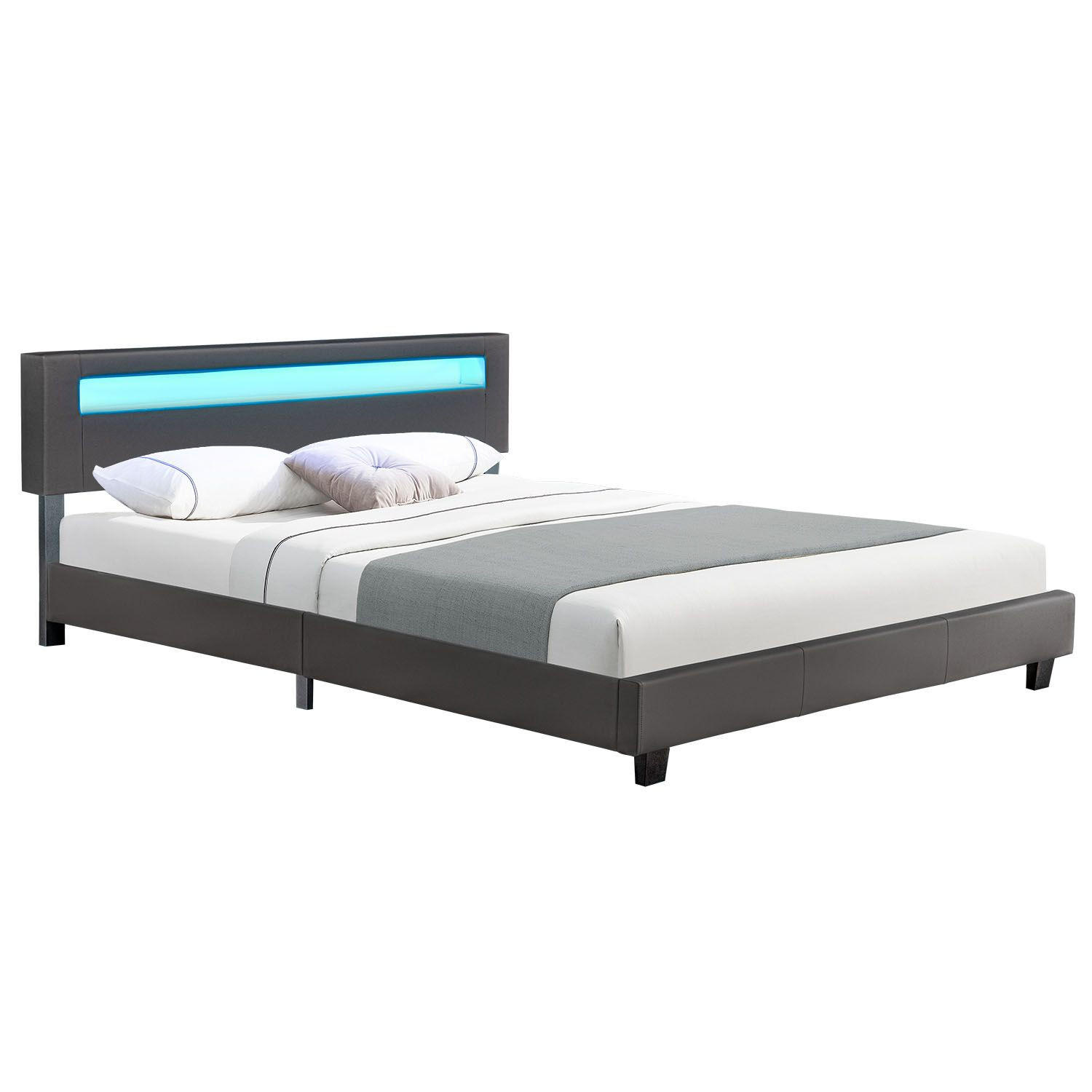 POLSTERBETT Paris dunkelgrau 180x200cm mit Matratze und LED (16 Farben) - Grau, Textil (180/200cm) - Juskys