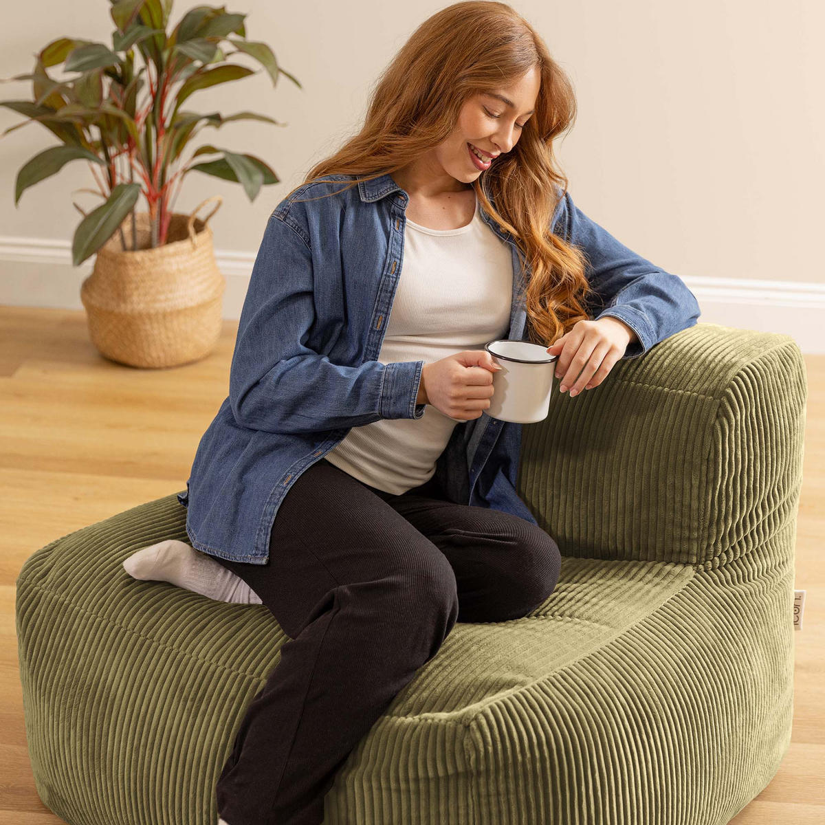 SITZSACK-SESSEL ZEN modular Cord - Grün, Textil (95/68/100cm) - icon