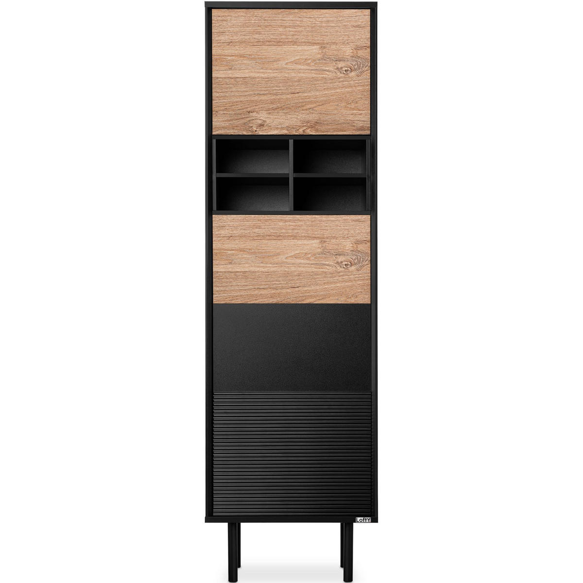 REGAL LOFTY Kreuzeinlage, schwarz / Eiche natur - Eichefarben/Schwarz, Holzwerkstoff (52/174/41cm) - KONSIMO®