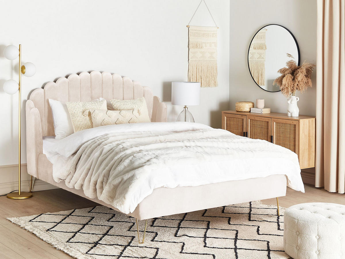 POLSTERBETT 140/200cm Helles Beige Ambillou - Beige, Textil (140/200cm) - Beliani