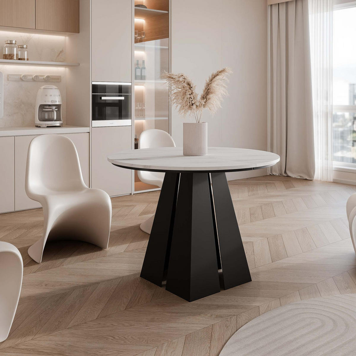 AUSZIEHTISCH FORTE 100/76 cm, Schwarz / Bianco (Weiß) - Perlmutt/Schwarz, Holzwerkstoff/Metall (100/100/76cm) - Idohome