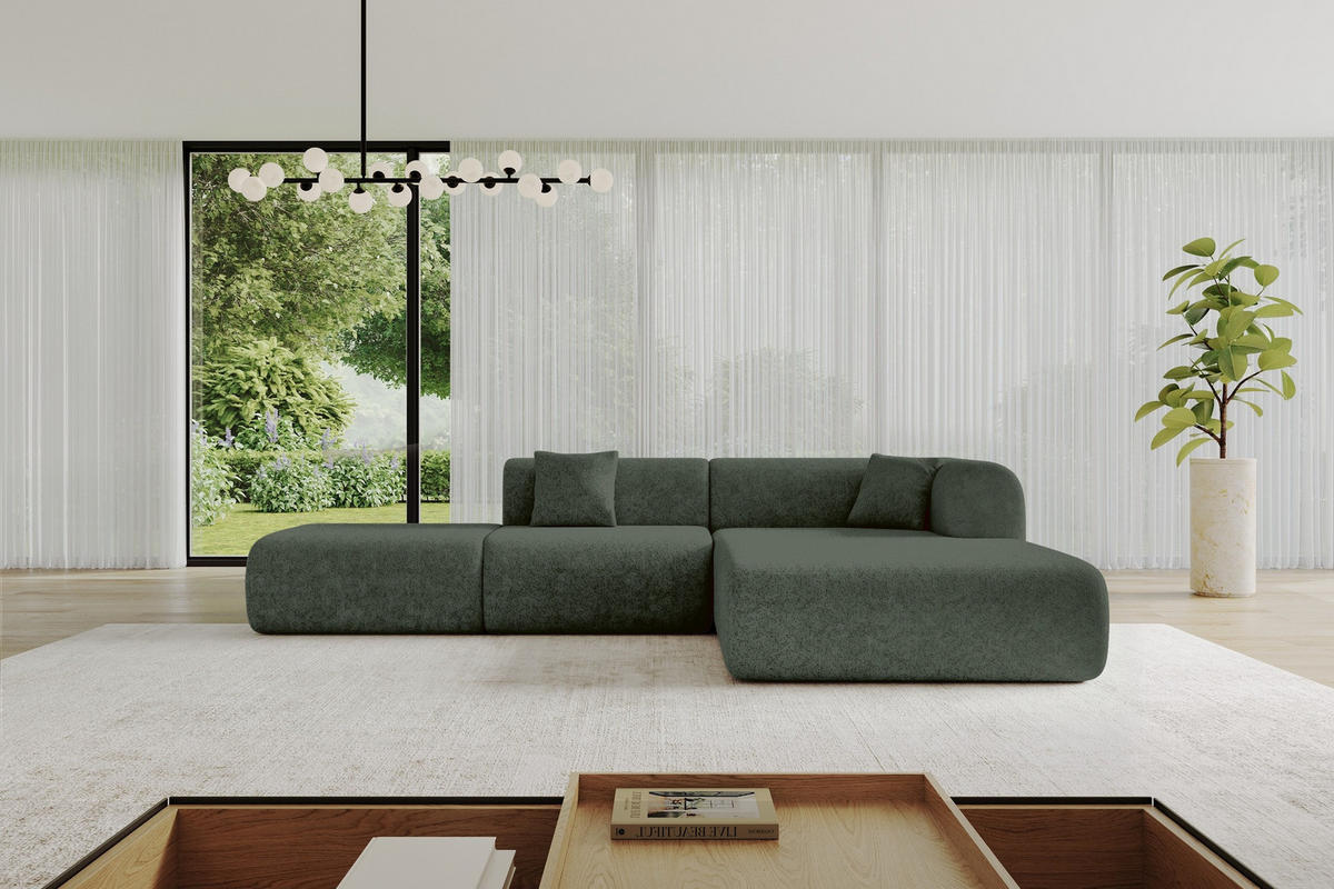 ECKSOFA Ottomane Rechts OVLY-L 289x176x71 Grün Chenille - Smaragdgrün/Schwarz, Holzwerkstoff/Kunststoff (289/176cm) - ALTDECOR