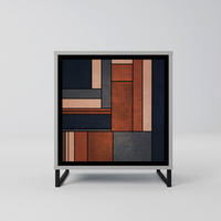 SIDEBOARD INTREPID FORMATION, Grau, 57,5x42x67,5 cm, Schwarze Metall-Rahmenfüße - Multicolor/Schwarz, Holzwerkstoff/Metall (57.5/67.5/42cm) - SpaceRebels
