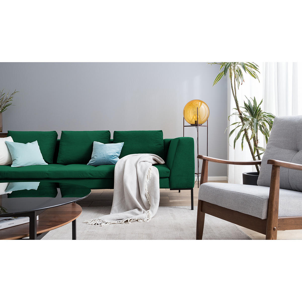 3-SITZER SOFA - Chromfarben/Dunkelgrün, Textil/Metall (238/81/105cm) - home24