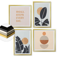 WANDBILDER 4er Set - 50x50 cm & 40x60 cm Goldrahmen - Pflanzenmuster große minimalistische Sonnen - Goldfarben, Kunststoff (50/50cm) - ArtPrintCave