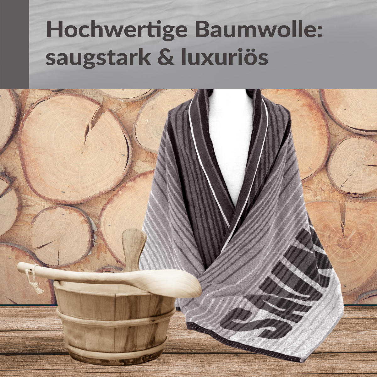 SAUNAHANDTUCH Oslo Grau – Schwarz 85x200 cm - Dunkelgrau/Grau, Textil (85/200cm) - Lashuma