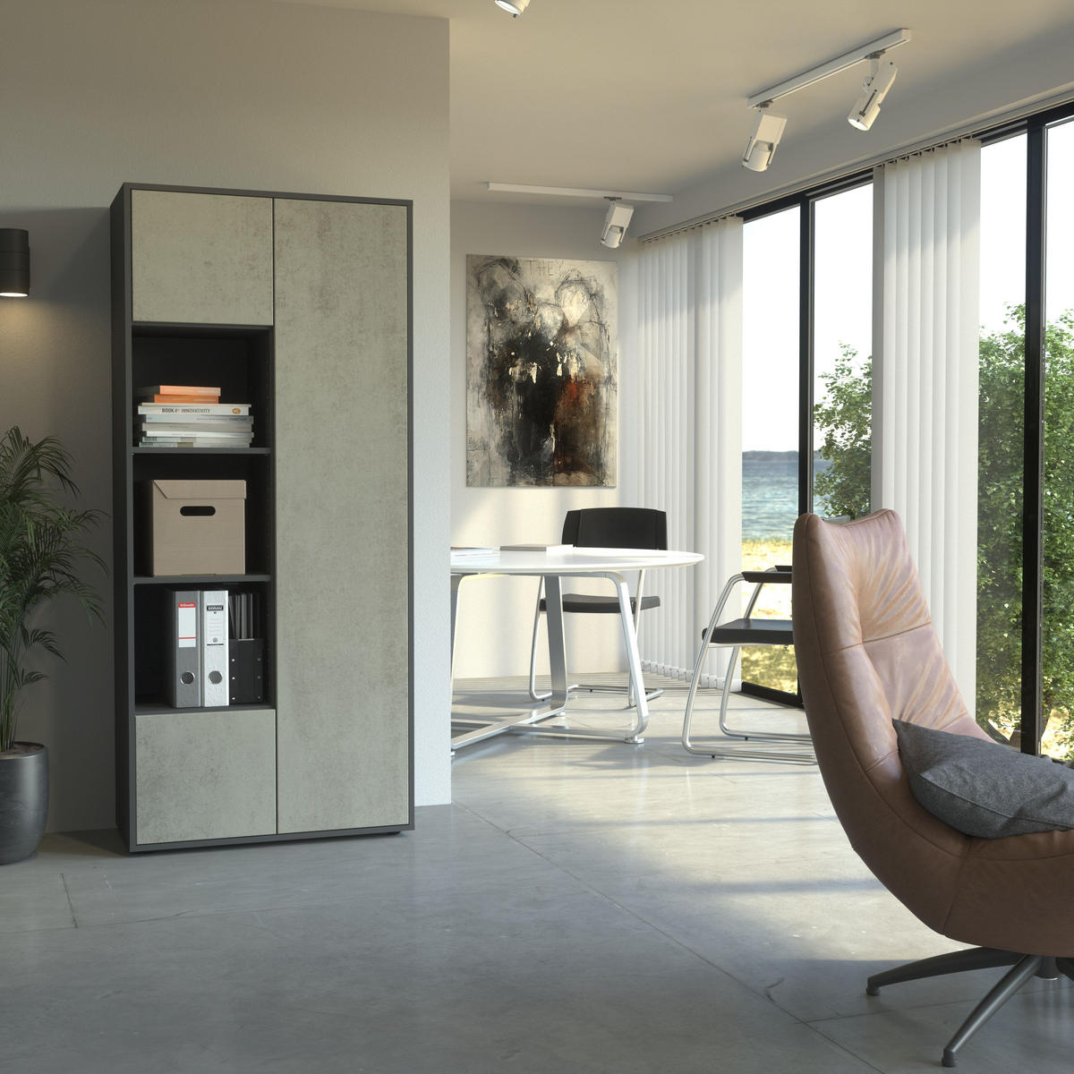 AKTENSCHRANK Amira T30 Beton Oxid 180/80/40 cm - Hellgrau, Holzwerkstoff (80/180/40cm) - SIMPLYFURN