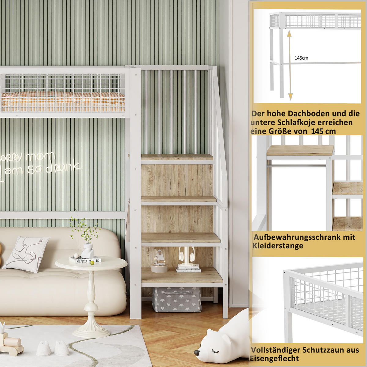 HOCHBETT 90x200 cm Schrank weiß - Weiß, Metall (90/200cm) - LEBENLANG