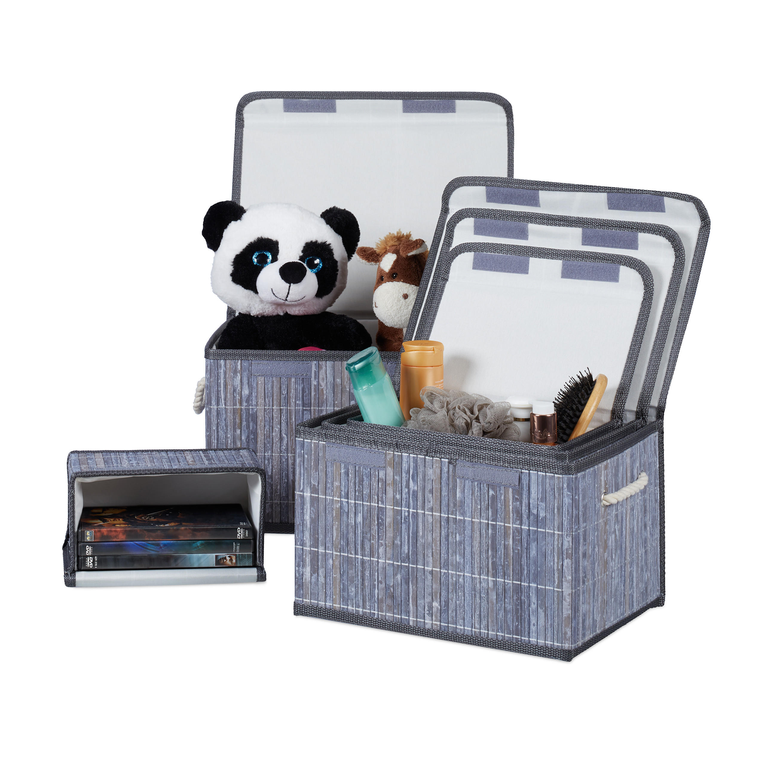 5TLG.AUFBEWAHRUNGSKORB - Grau, Holz/Wellpappe (37.5/23/27.5cm) - Relaxdays