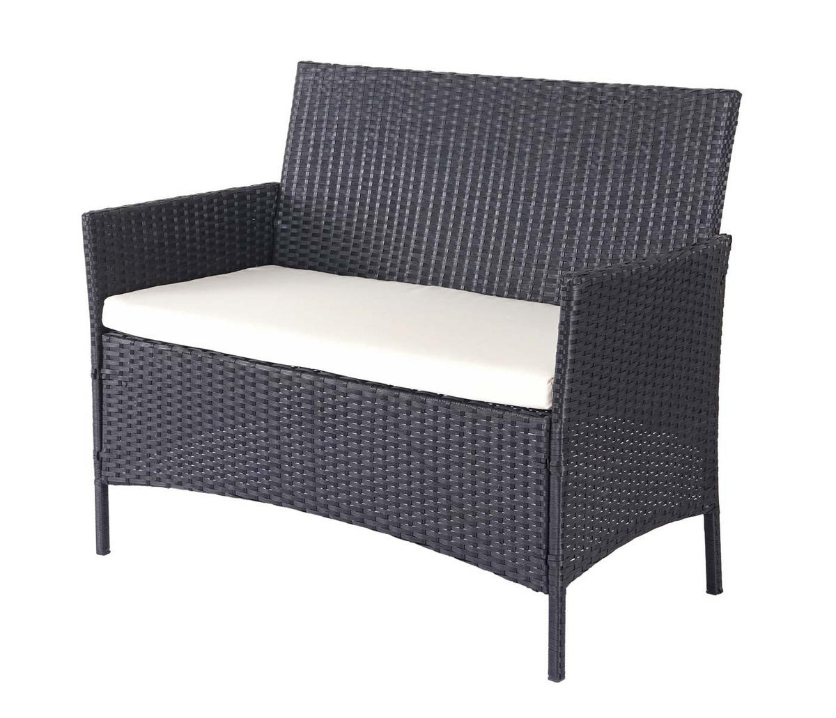 POLY-RATTAN GARNITUR Schwarz, Cremeweiß - Schwarz/Weiß, Kunststoff - MCW