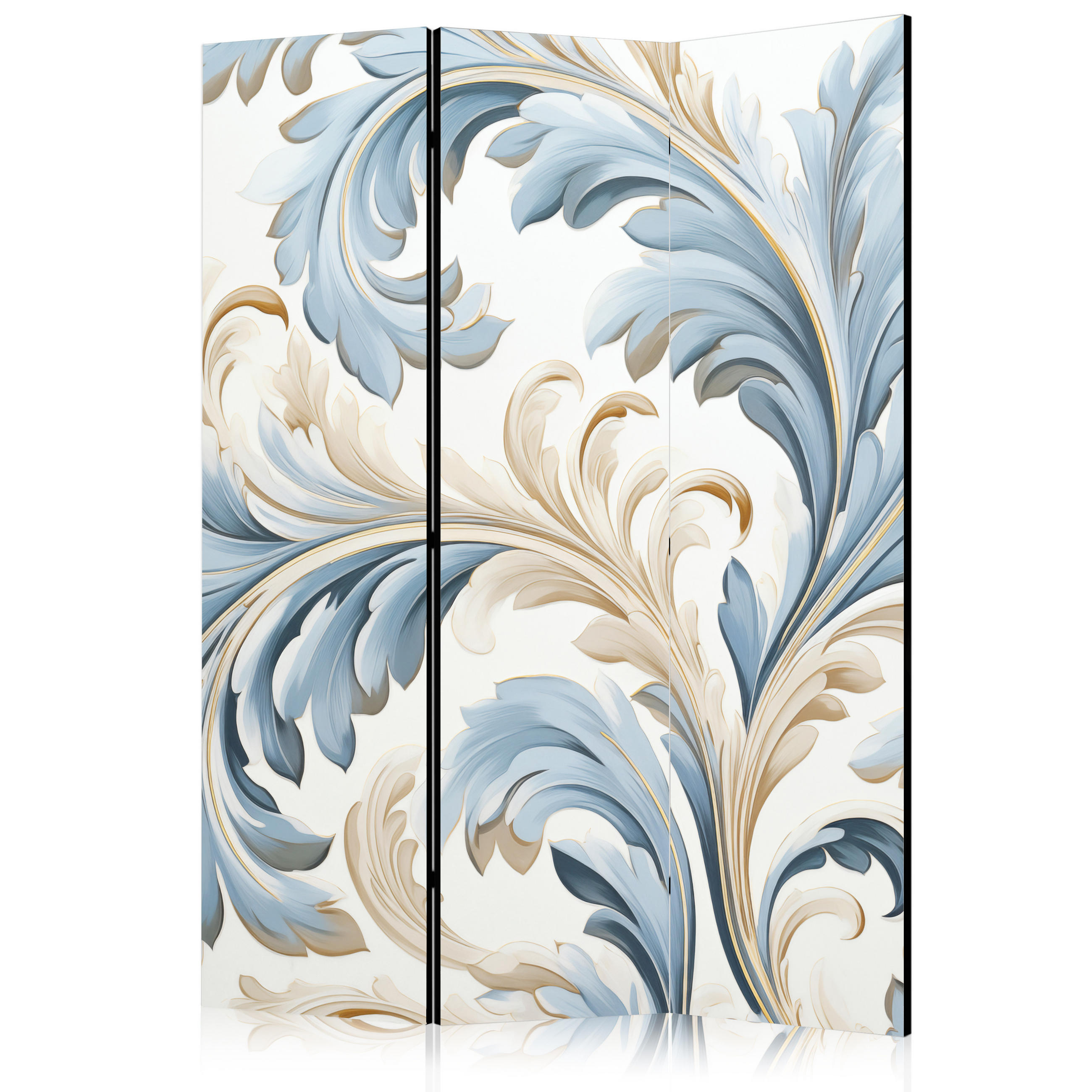 PARAVENT Einseitig Bedruckter 3-tlg 135x172 cm Barocke Ornamente - Blau, Holz/Textil (135/172/3cm) - Muralo