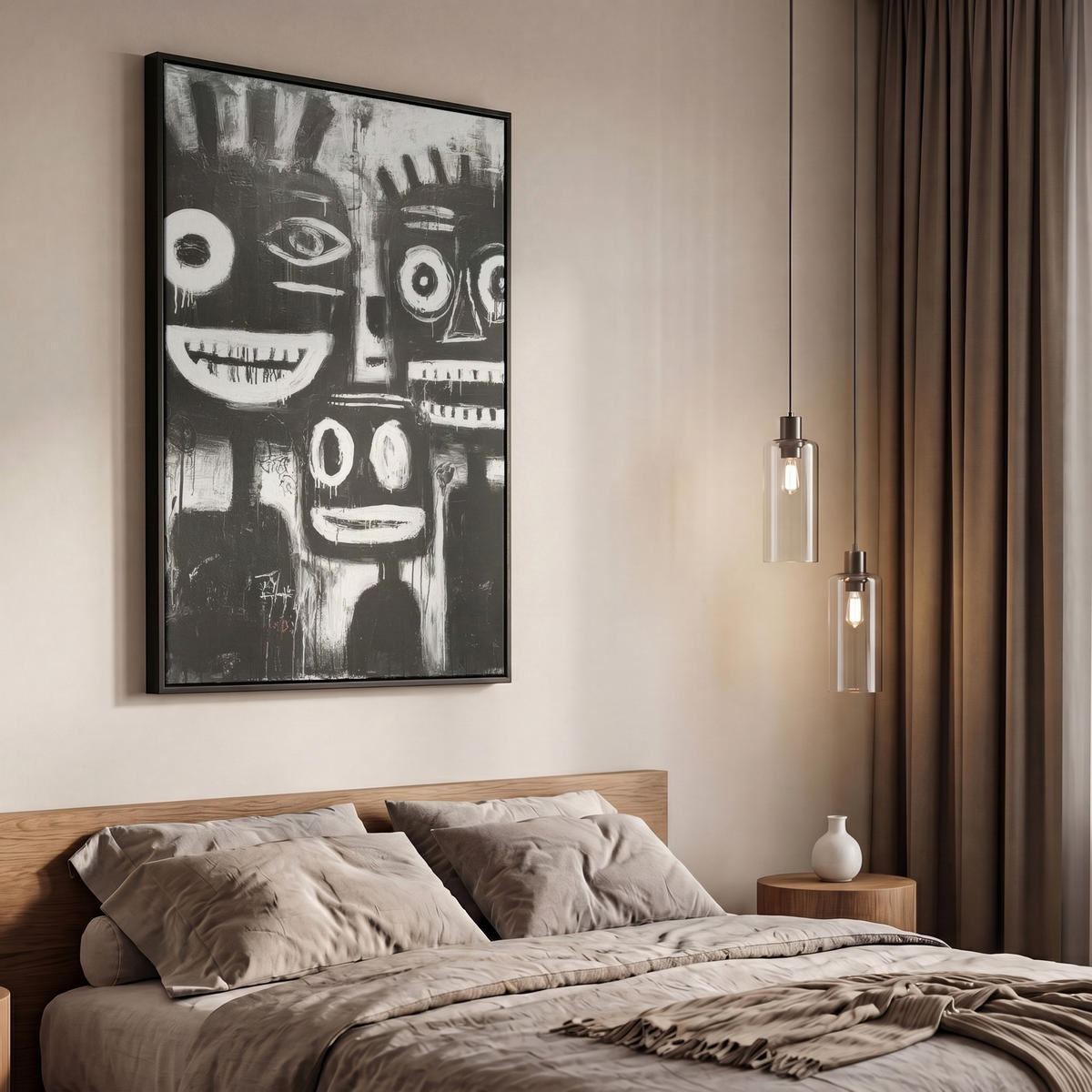 LEINWAND Bilder mit Rahmen - Malerei - Figuren - Schwarz - Abstrakt - 60x90 - Schwarz, Textil (60/90cm) - MuchoWow