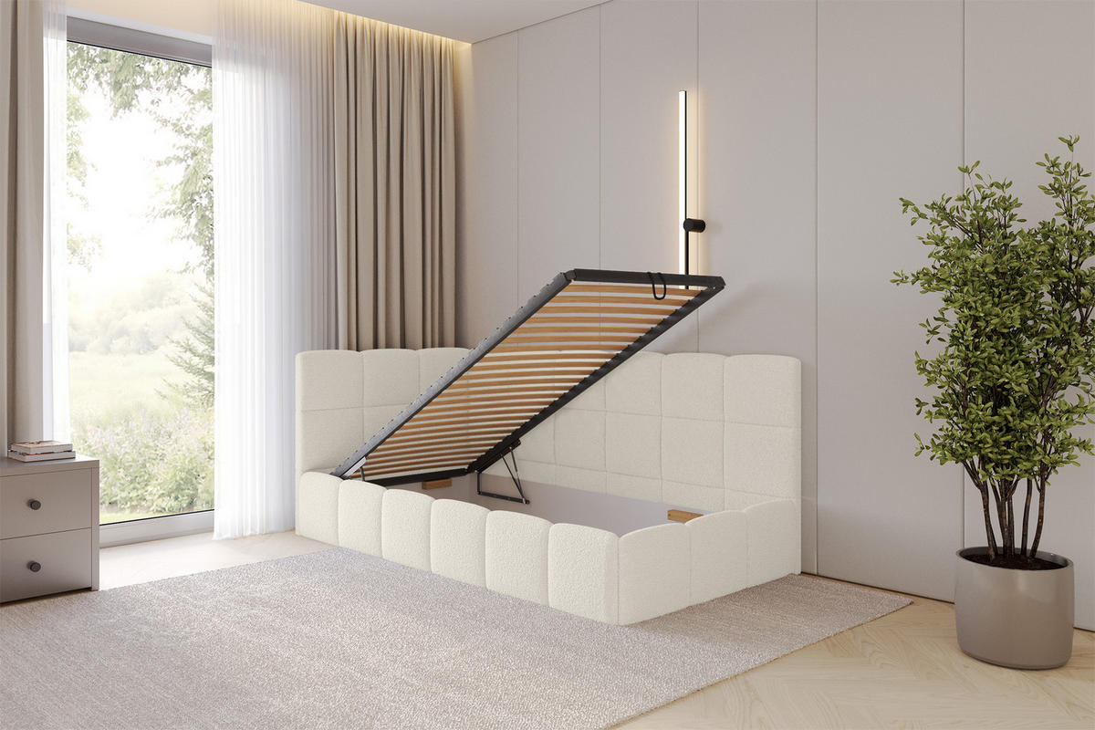 EINZELBETT Jugendbett mit Bettkasten Rechts, ohne Matratze - LIVY 80x200 Beige - Hellbraun, Holzwerkstoff/Textil (80/200cm) - ALTDECOR