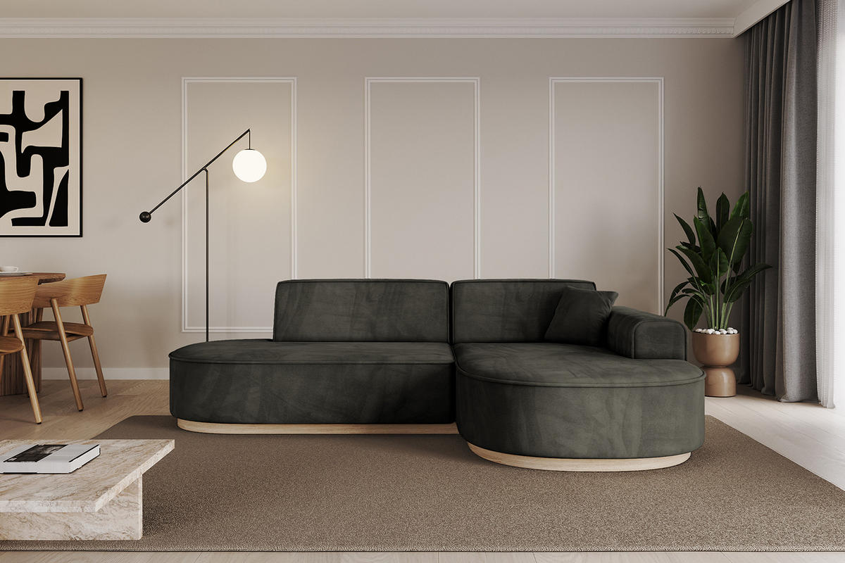 ECKSOFA Ottomane Rechts MARI-L1-v1 - 243x171x83 cm Schwarz Velours - Schwarz, Holzwerkstoff/Textil (171/243cm) - ALTDECOR