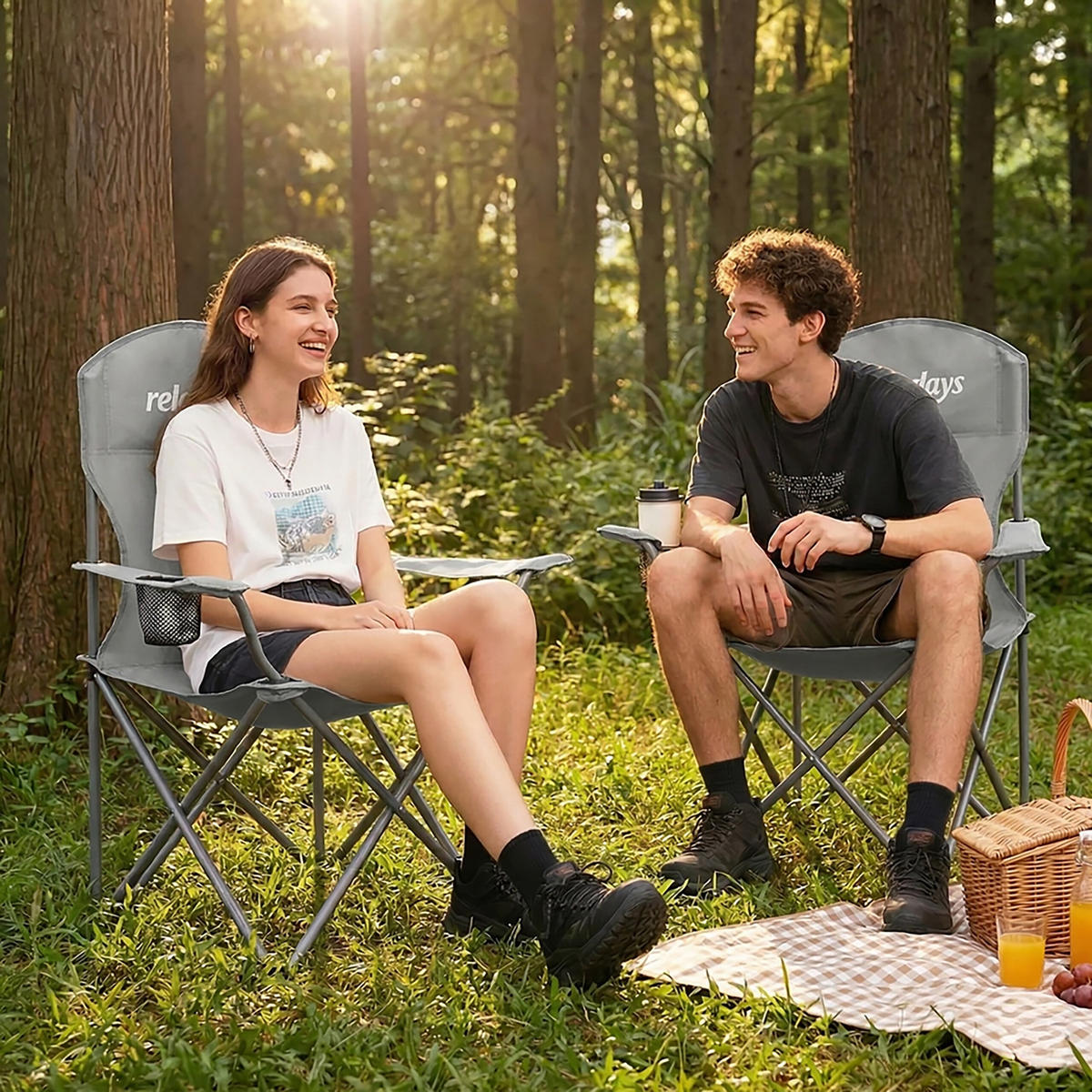 2XSKLÁDACÍ židle - šedá, kov/textil (81/97/54cm) - Relaxdays