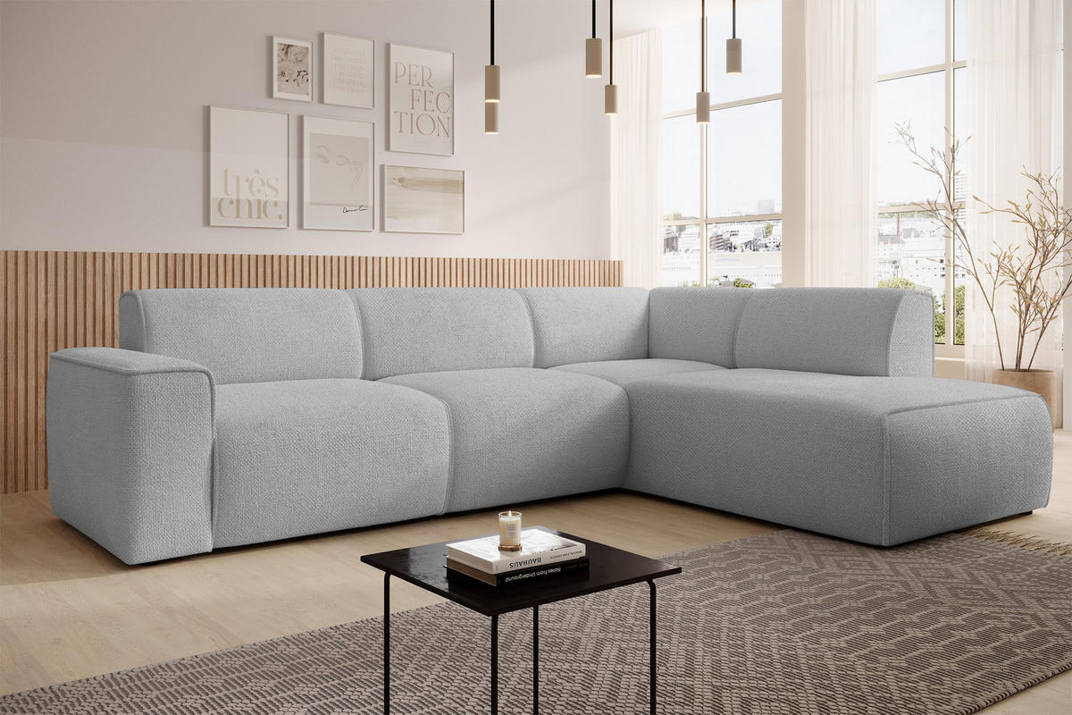ECKSOFA L Form Didim Hellgrau 292/220/78 cm – großes Sofa stilvoll & bequem R - Hellgrau/Schwarz, Kunststoff/Textil (292/220cm) - AX Living