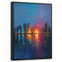 LEINWAND Bilder mit Rahmen - Skyline - Pinselstriche - Dunkelblau - Leuchtend - 30x40 - Blau, Textil (30/40cm) - MuchoWow