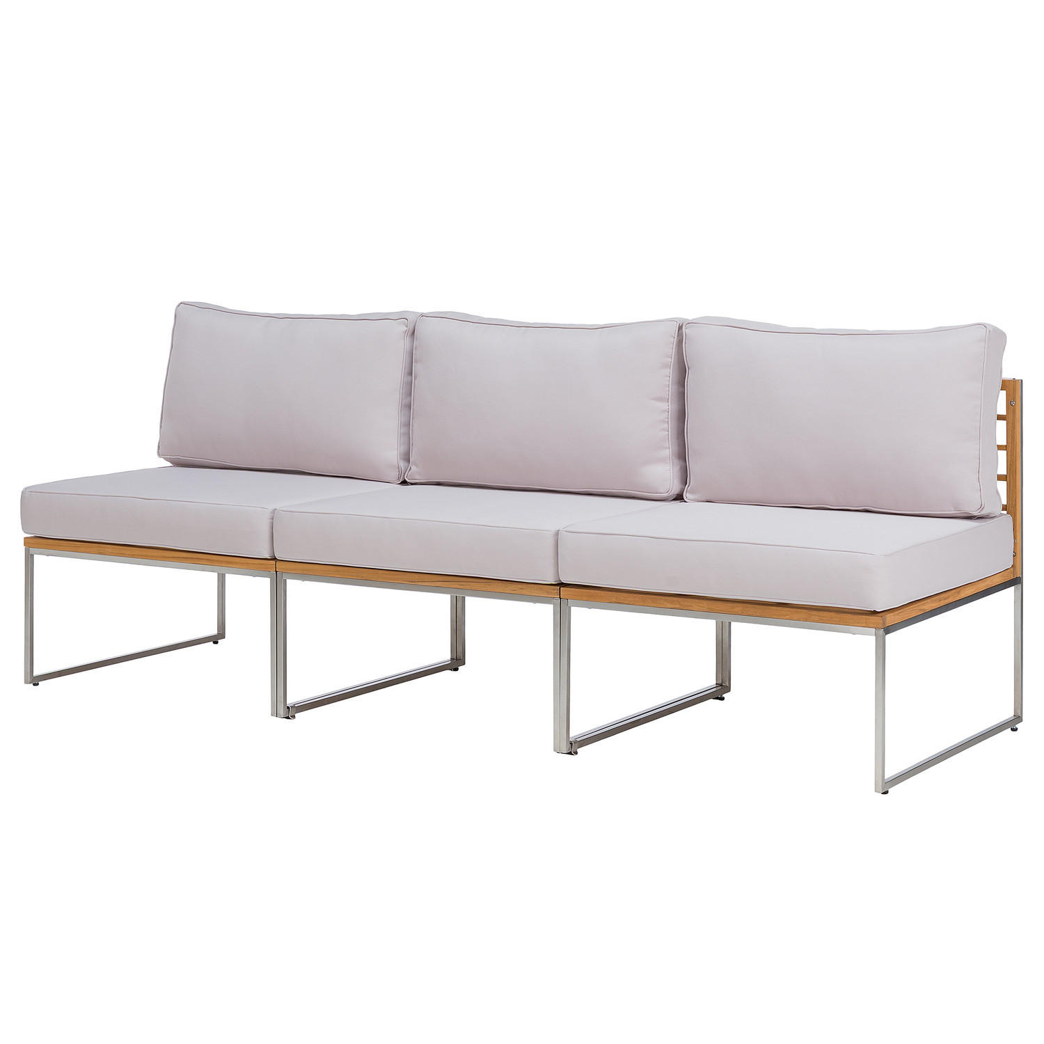 LOUNGESOFA - 3-teilig - Webstoff / Teak massiv - Hellgrau, Holz/Textil (210/74/70cm) - home24