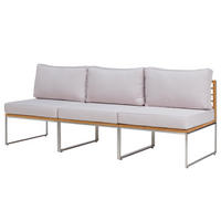 LOUNGESOFA - 3-teilig - Webstoff / Teak massiv - Hellgrau, Holz/Textil (210/74/70cm) - home24
