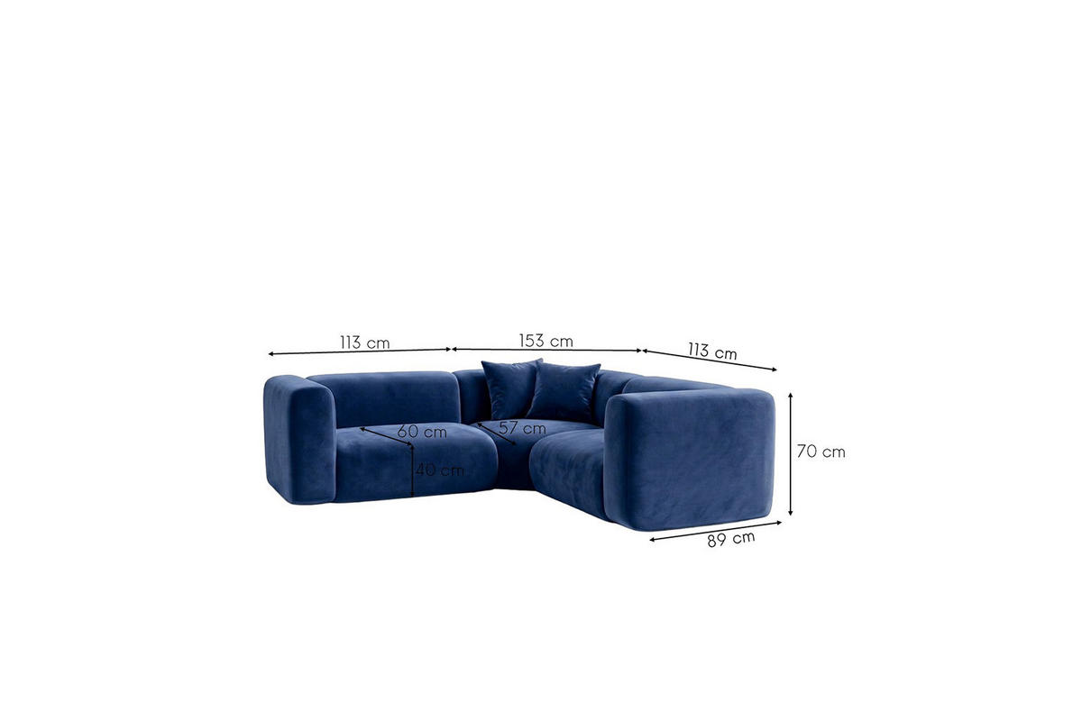 ECKSOFA Modulares, Corner Mini, Velvet-Stoff Bluvel, Tintenblau, GRETA - Blau, Holz (190/190cm) - Kaiser Möbel