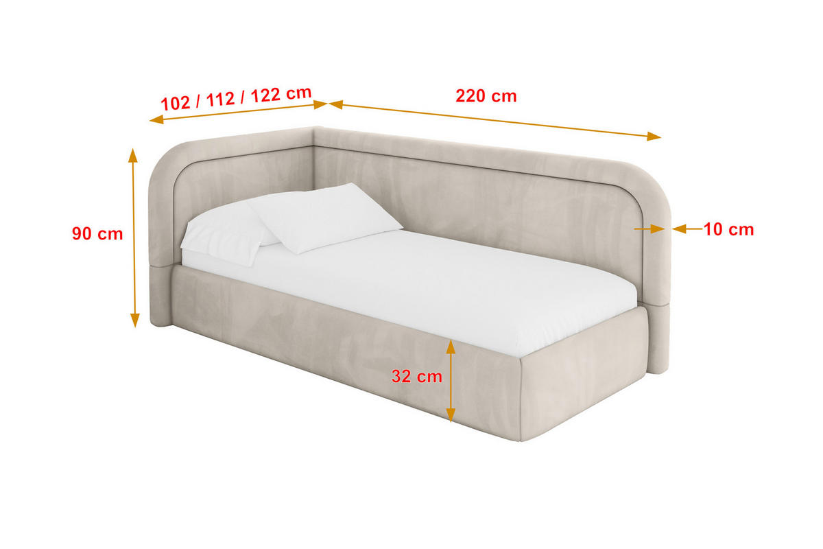 EINZELLBETT Jugendbett mit Bettkasten, Rechts - JOVY 90x200 Beige - Sandfarben, Holzwerkstoff/Textil (90/200cm) - ALTDECOR