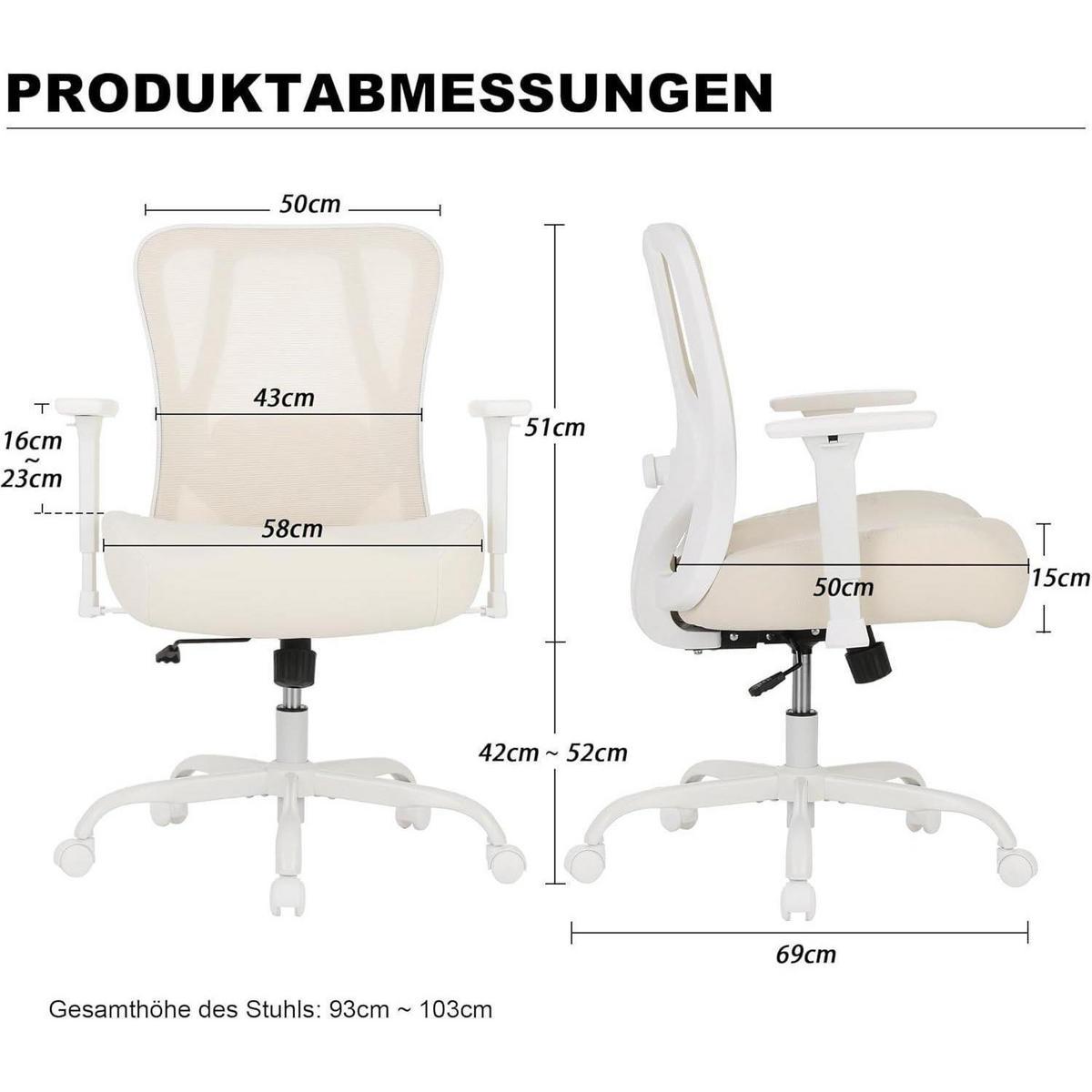 BÜROSTUHL Ergonomisch bis 230KG beige - Beige, Textil (73/103/69cm)