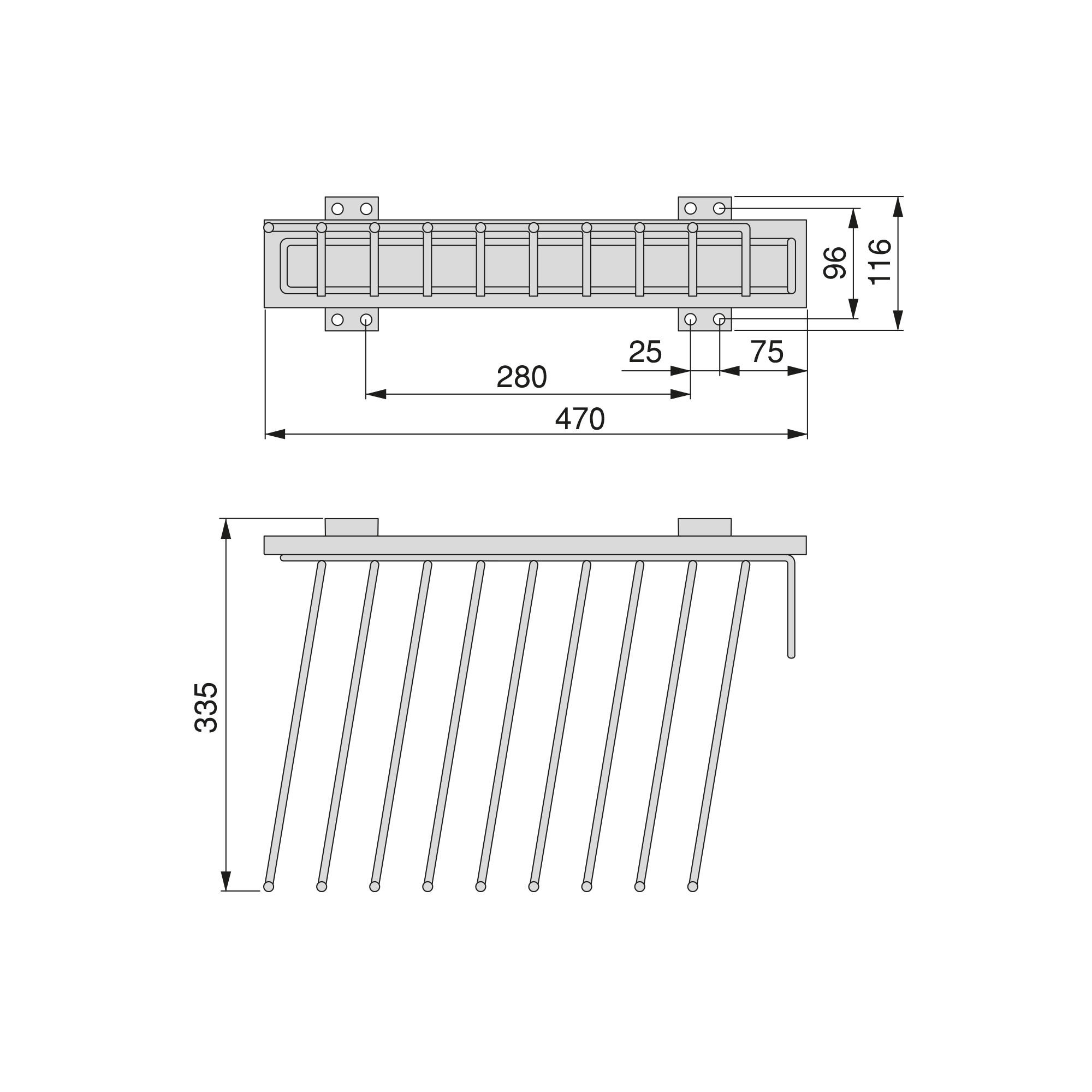 HOSENBÜGEL Self mit seitlicher Montage für Garderoben, Rechts, Verchromt, Stahl und Kunststoff und Aluminium - Chromfarben, Metall (11.6/34/47cm) - EMUCA