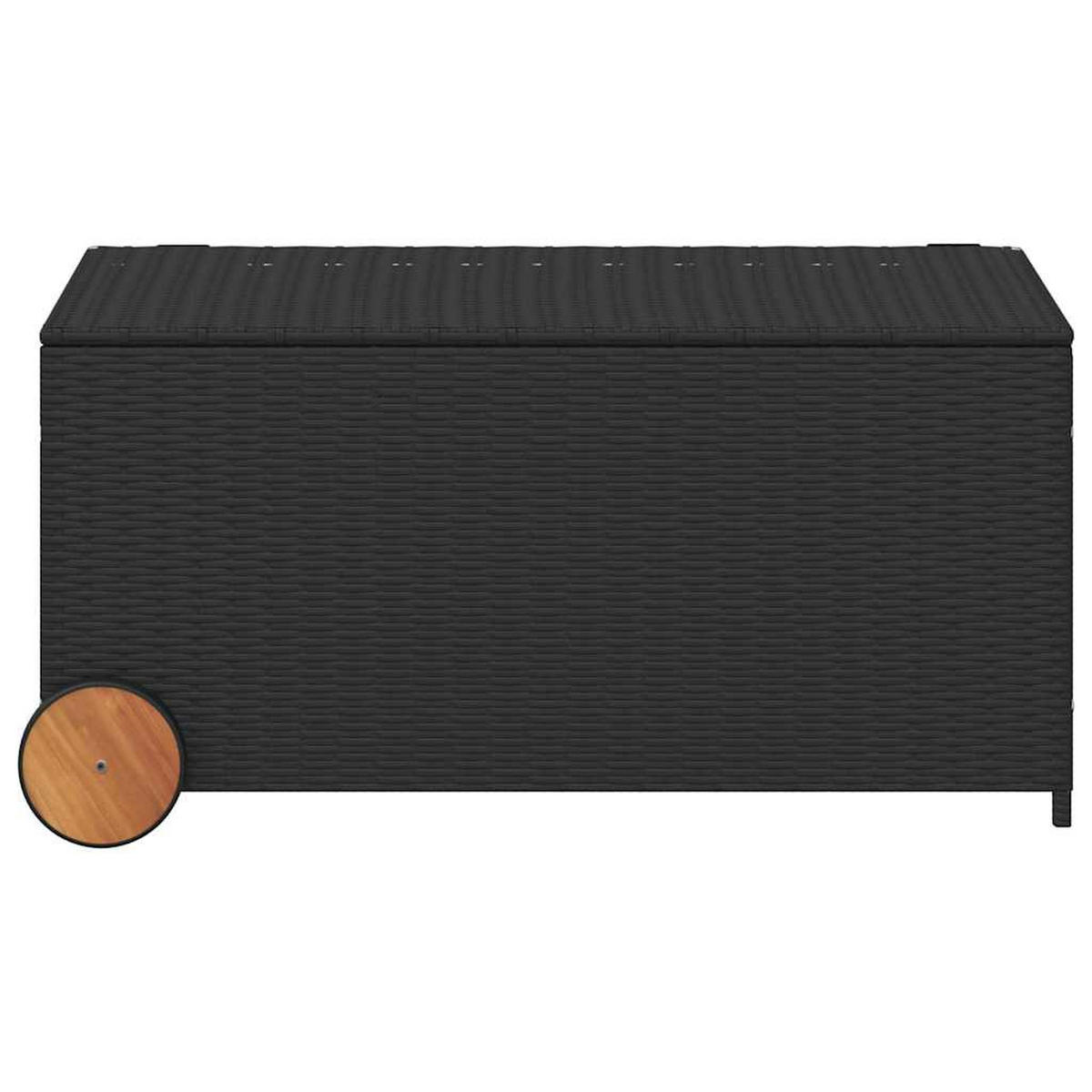 GARTENTRUHE mit Rollen Schwarz 190L Poly Rattan - Schwarz, Kunststoff (107/100/55cm) - furnicato