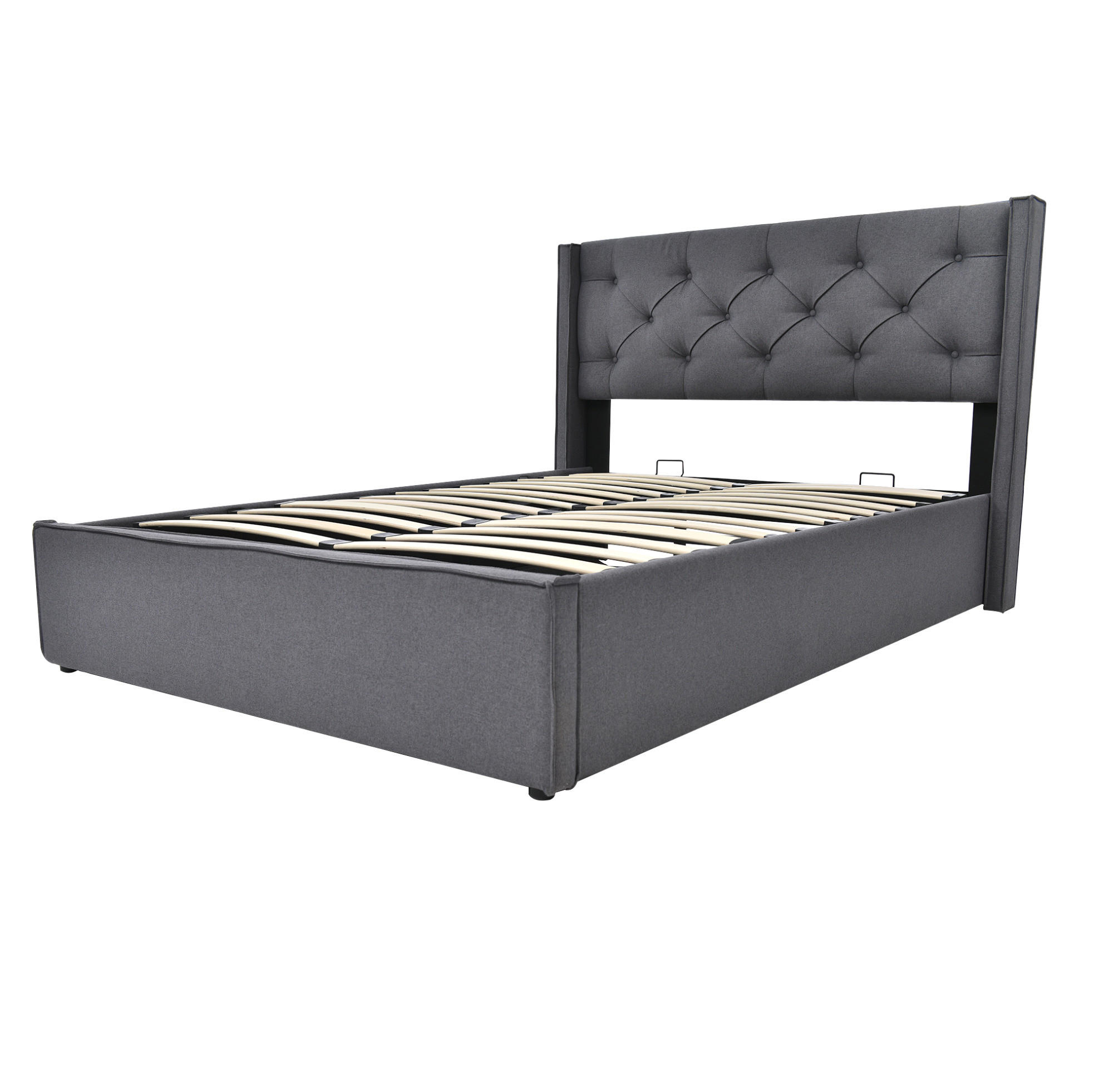 POLSTERBETT 160/200 cm grau mit Stauraum und Lattenrost - Grau, Textil (160/200cm) - OKWISH
