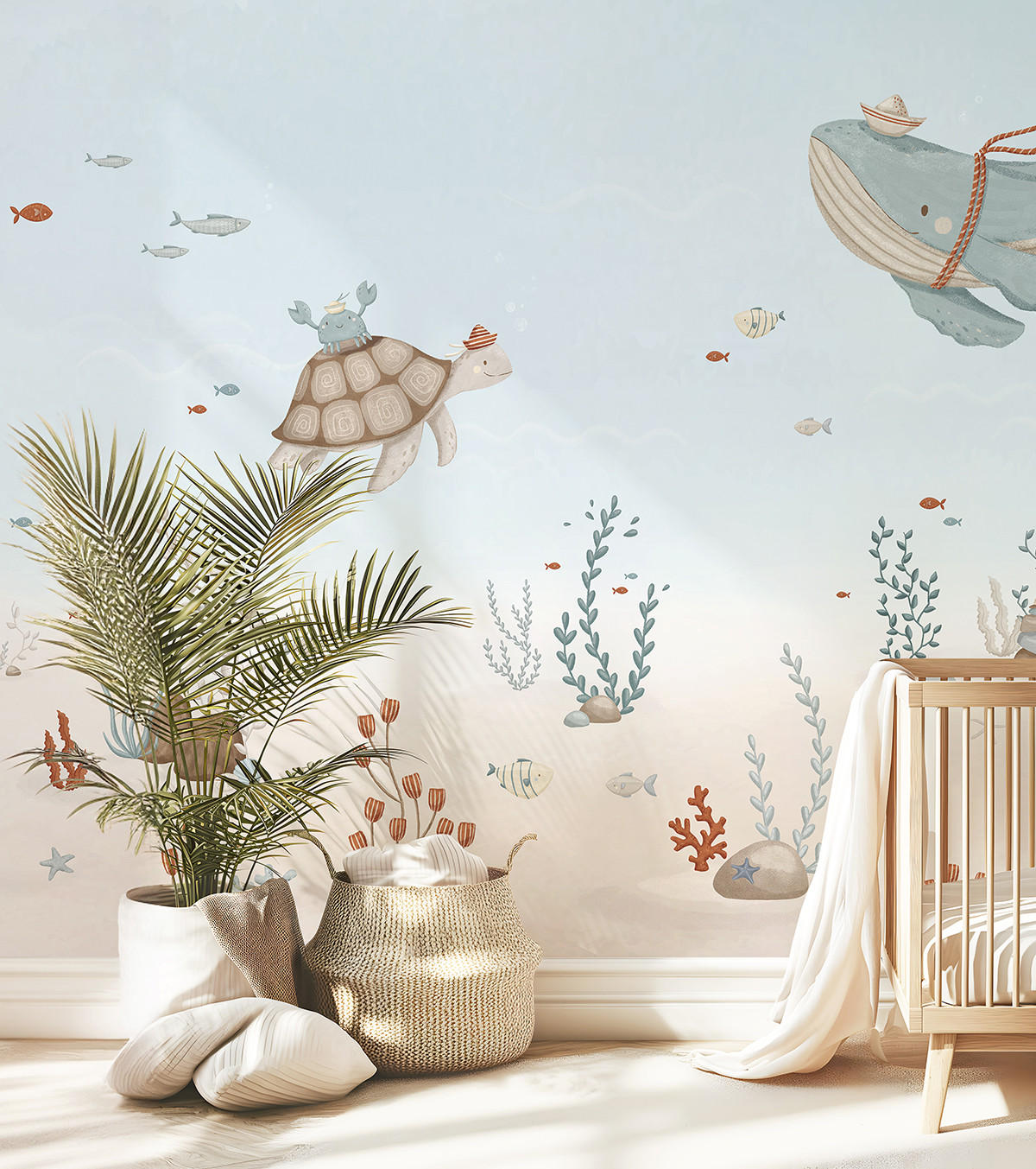 VLIESTAPETE Lotan Unterwassertiere 4 m x 4 m, blau/beige - Blau, Papier (300/400cm) - Lilipinso