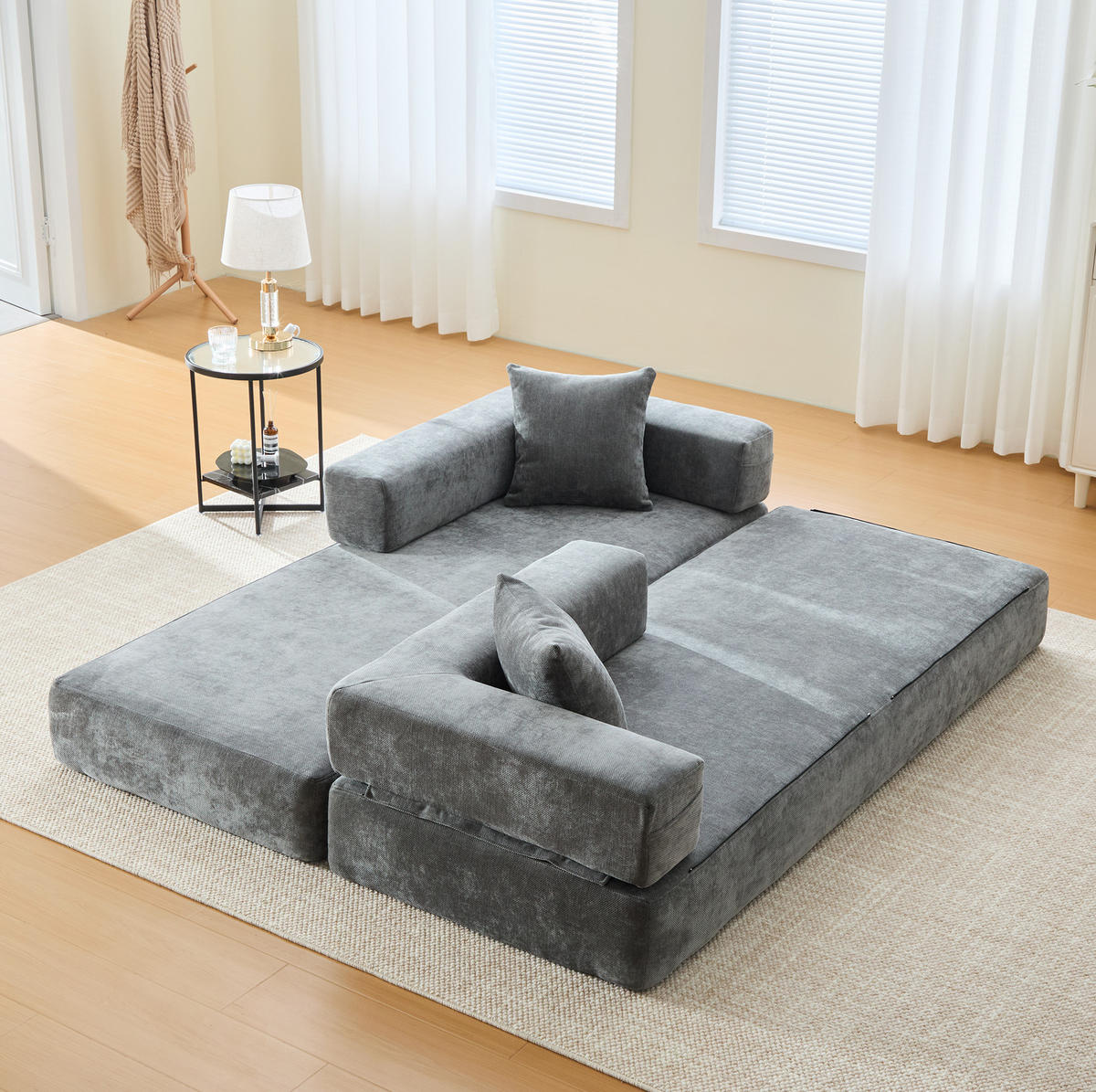 SOFA modular 198 x 79 x 60 cm Chenille Dark Gray - Dunkelgrau, Kunststoff (31.1/23.62/77.95cm) - Meubliv