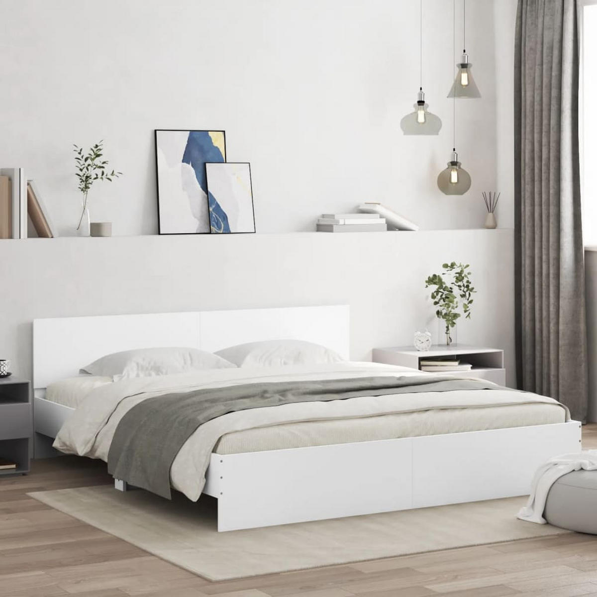 BETTGESTELL mit Kopfteil Weiß 180x200 cm - Weiß, Holzwerkstoff - furnicato