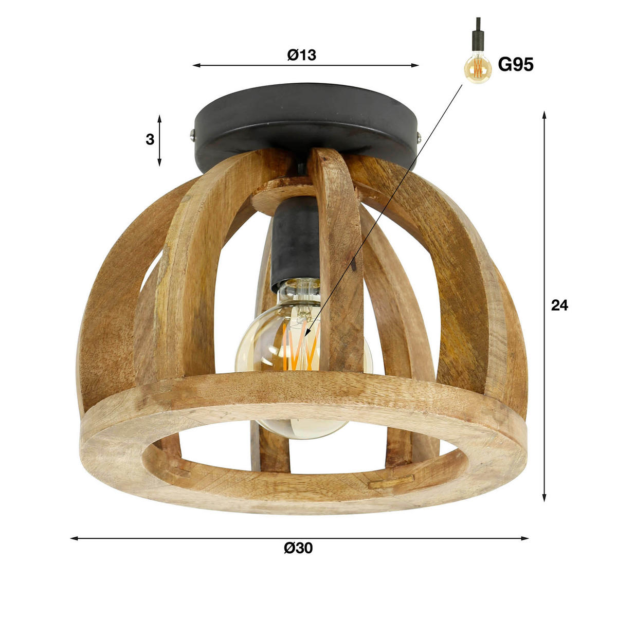 DECKENLEUCHTE Braun 30/30/24 cm - Braun, Holz (30/30/24cm) - Hoyz Collection