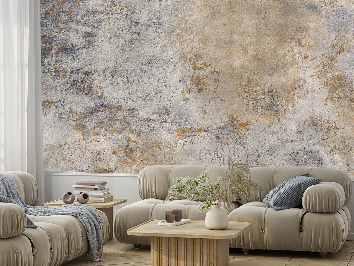 FOTOTAPETE für Wohnzimmer Grau Rost Beton Abstraktion 300x210 - Beige/Orange, Papier (300/210cm) - Muralo