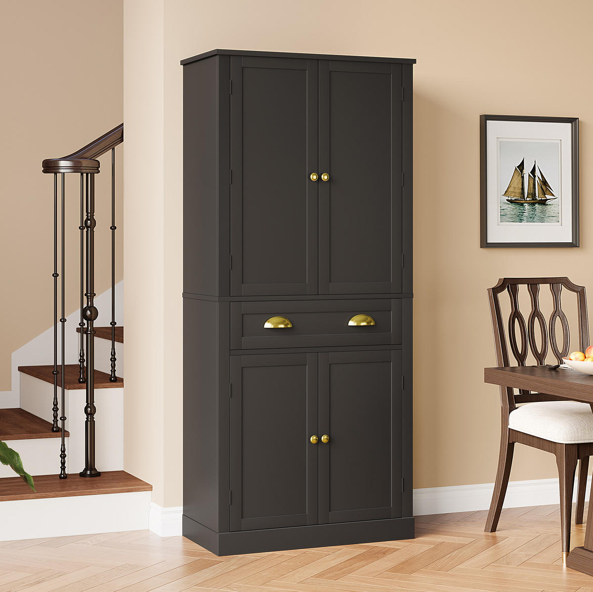 VORRATSSCHRANK mit 4 Türen und 1 Schublade 80 x 40 x 182 cm MDF Schwarz - Schwarz, Holzwerkstoff (40/182/80cm) - Meubliv