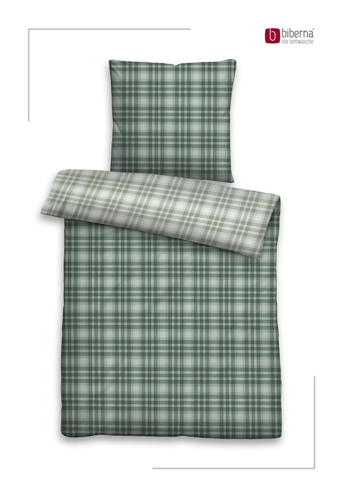 BETTWÄSCHE-GARNITUR Premium Biber Karo Tartan salbei, 135x200 cm + 80x80 cm - Salbeigrün, Textil (135/200cm) - biberna