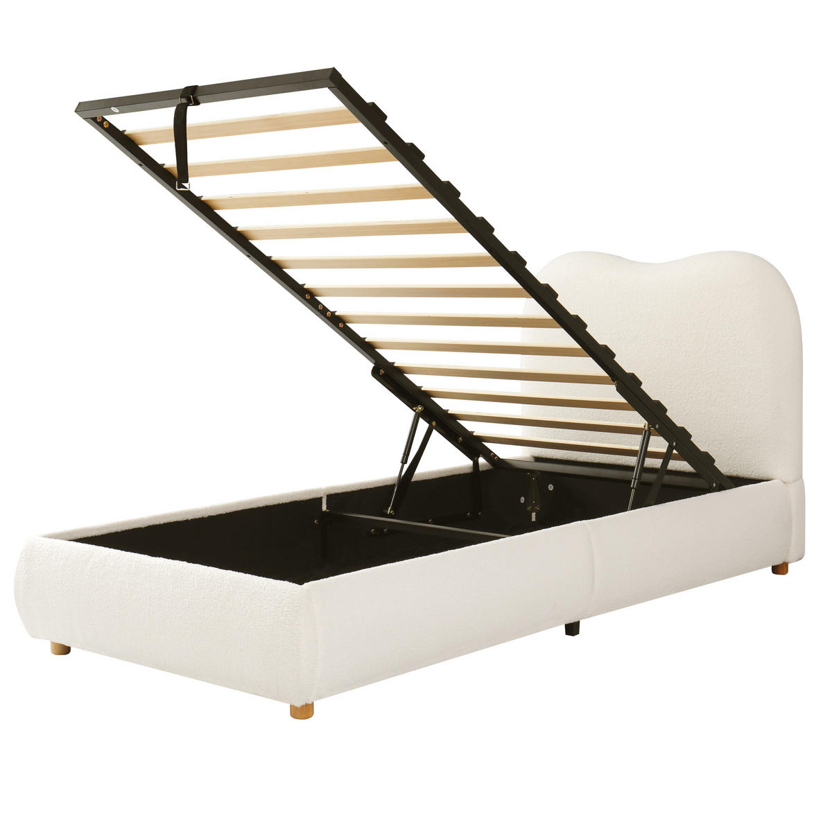STAURRAUMBETT 90/200 cm DE-03042, mit Hydraulik und Bouclé-Bezug, in Beige - Beige, Metall (90/200cm) - ComfortXL