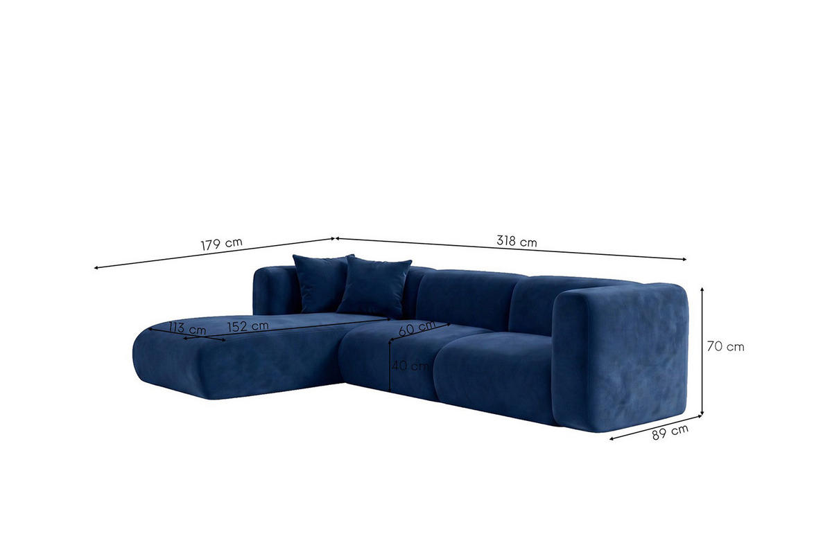 ECKSOFA L-Form, Velvet-Stoff Bluvel, Tintenblau, Links, GRETA - Blau, Holz (318/179cm) - Kaiser Möbel