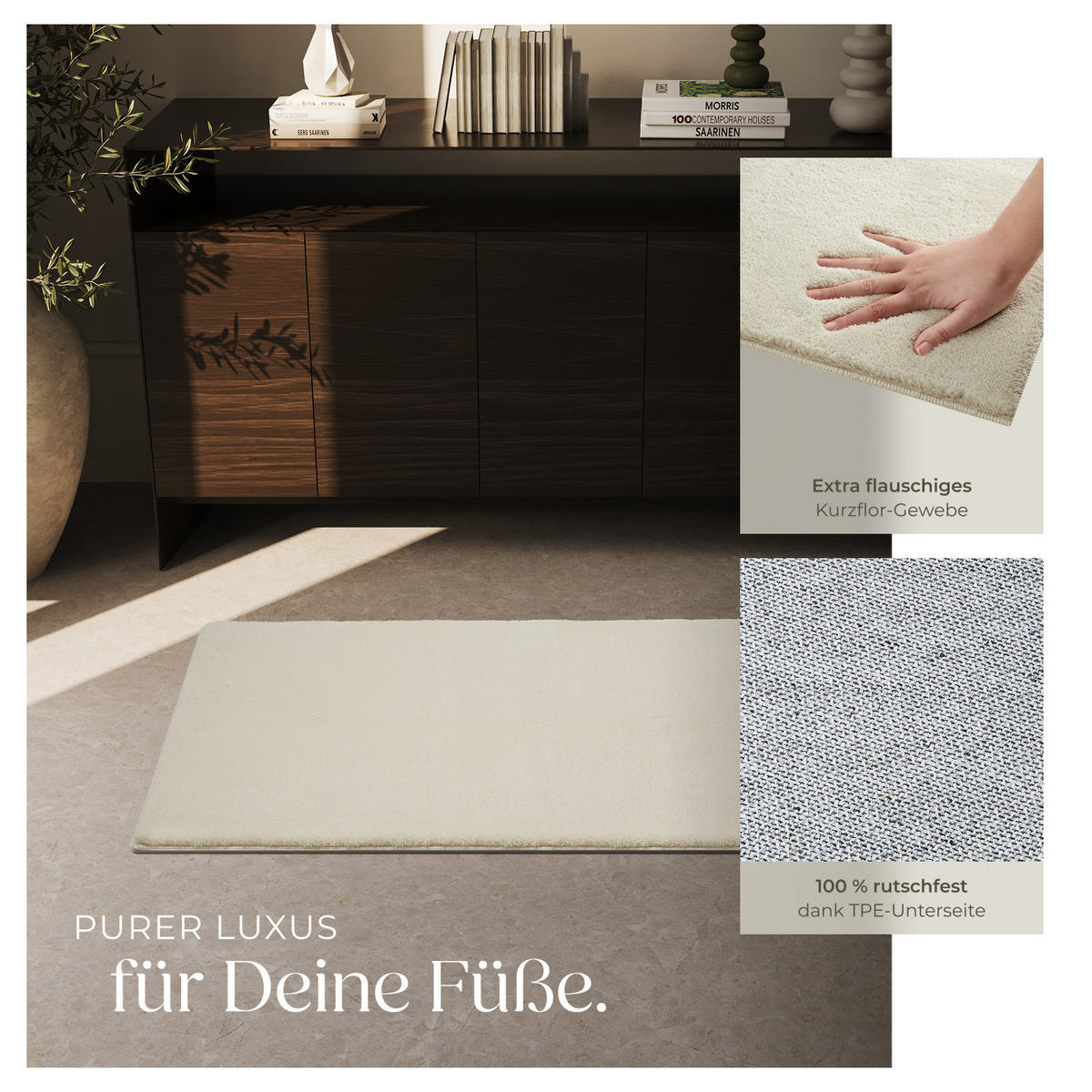 KURZFLORTEPPICH Soft Zone,rutschfeste Unterseite,beige - Beige, Textil (150/80cm) - tectake