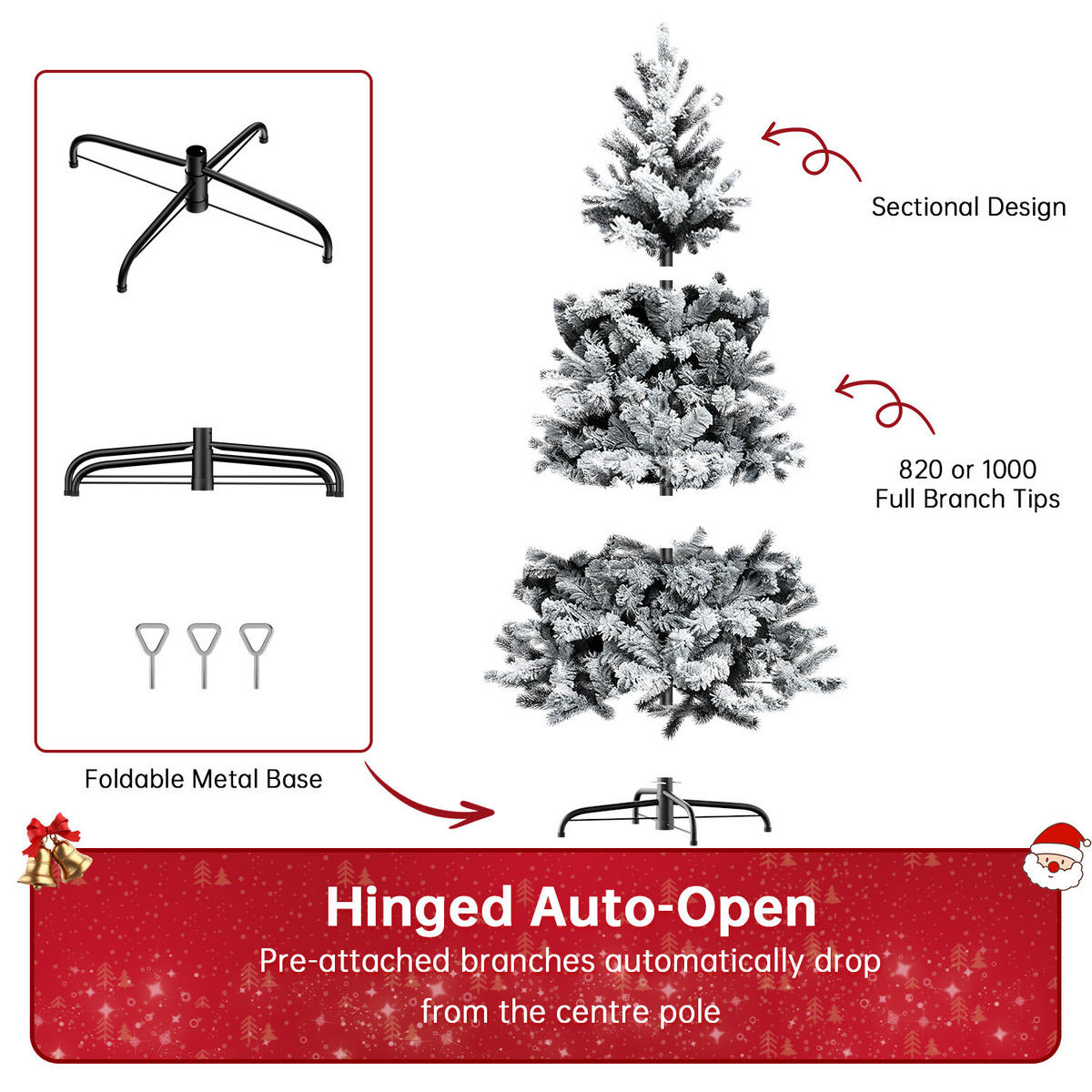 WEIHNACHTSBAUM Grün 210 cm Flocked Schneeoptik stabiler Metallständer - Grün, Metall (38cm) - Rattrix