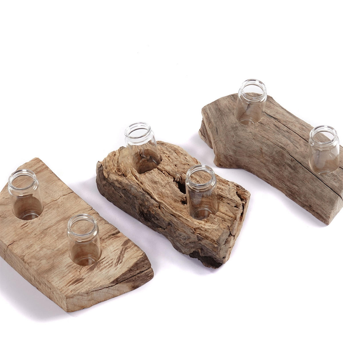 VASE Yuma II 19x12 cm, Wurzelholz, mit 2 Reagenzgläsern naturfarben - Naturfarben, Holz (10cm) - CREEDWOOD