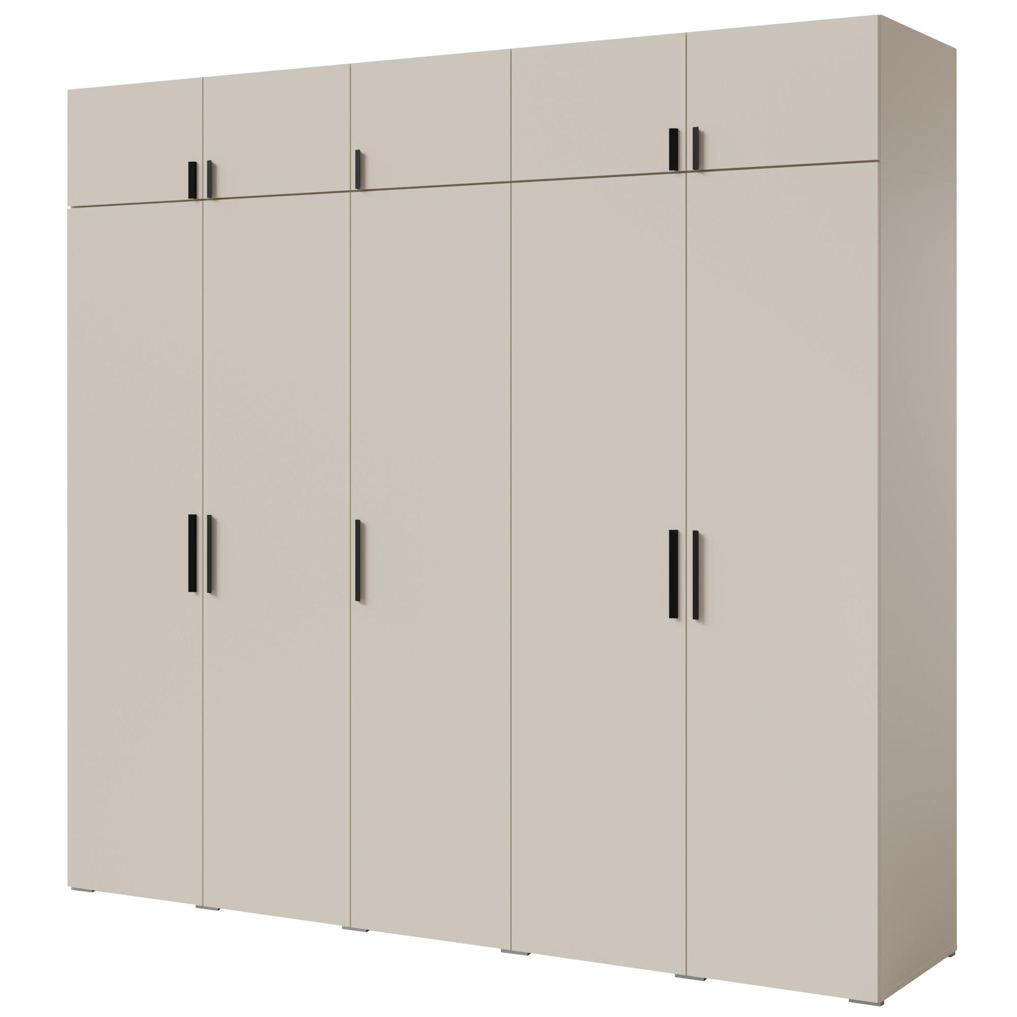 DREHTÜRENSCHRANK mit Aufsatz Napoli 5D 250 Kaschmir (schwarzer oder goldener Griff) - Kaschmir/Silberfarben, Holzwerkstoff/Kunststoff (250/35/60cm) - mzm24