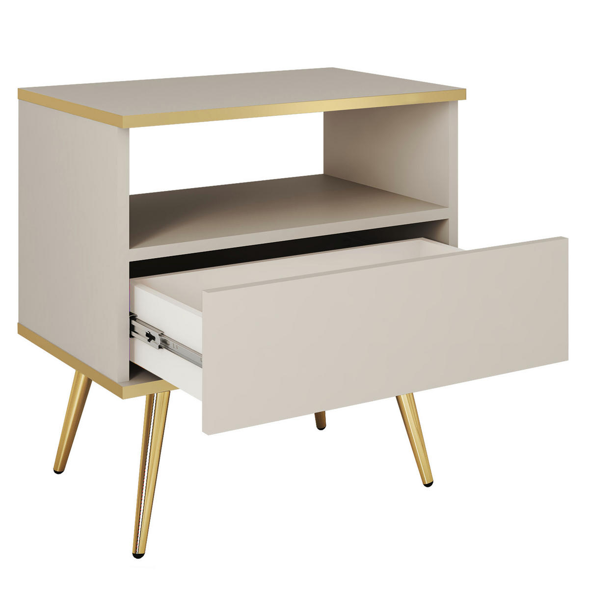 NACHTTISCH BANFF STO1-1S Goldene Metallbeine, Weiß - Weiß, Holzwerkstoff/Kunststoff (54/59/39cm) - Komodee