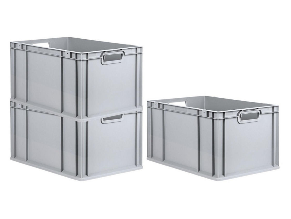 EUROBOX 3x Nextgen Economy Griffe Offen 32x40x60cm 65 Liter - Grau, Kunststoff (40/32/60cm) - PROREGAL