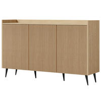 KOMODA Amfali se 3 dveřmi, drážkovaná čela, systém Push-to-open, kovové nohy, 150 cm, jarní dub - černá/barva dubu, kov/kompozitní dřevo (150/92/41cm) - Beautysofa