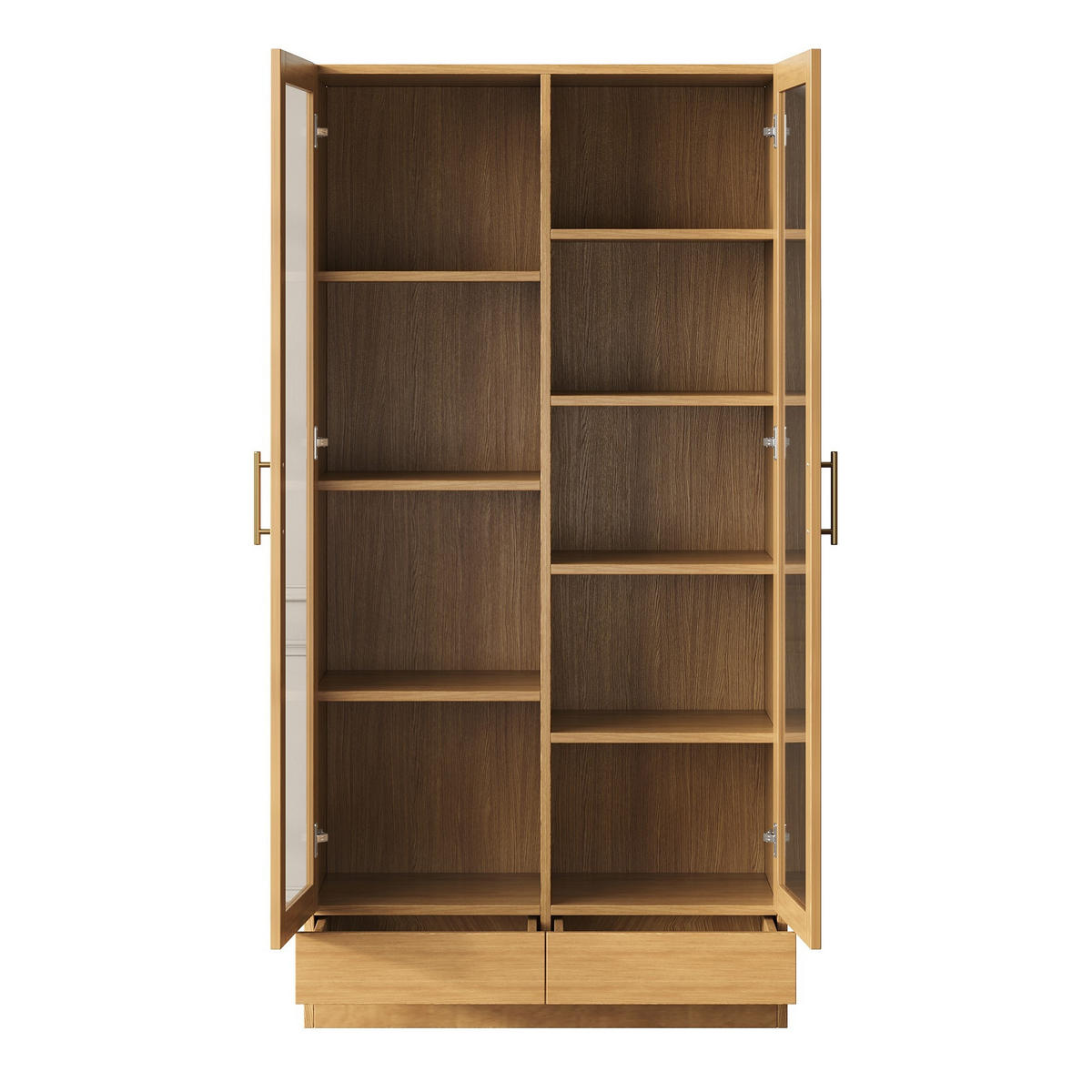 VITRINE in Naturfarben Aktenschrank mit Schubladen für Wohnzimmer, Schlafzimmer oder Büro, B80/T40/H160cm - Transparent/Naturfarben, Glas/Holzwerkstoff (80/160/40cm) - STILVORA