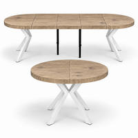 ESSTISCH rund ausziehbar 110-310/110/76 cm, Halifax Egger, 54 cm Tischplatte + X Metallbeine Weiß - Eichefarben/Weiß, Holzwerkstoff/Metall (110/110/76cm) - Damale Möbel
