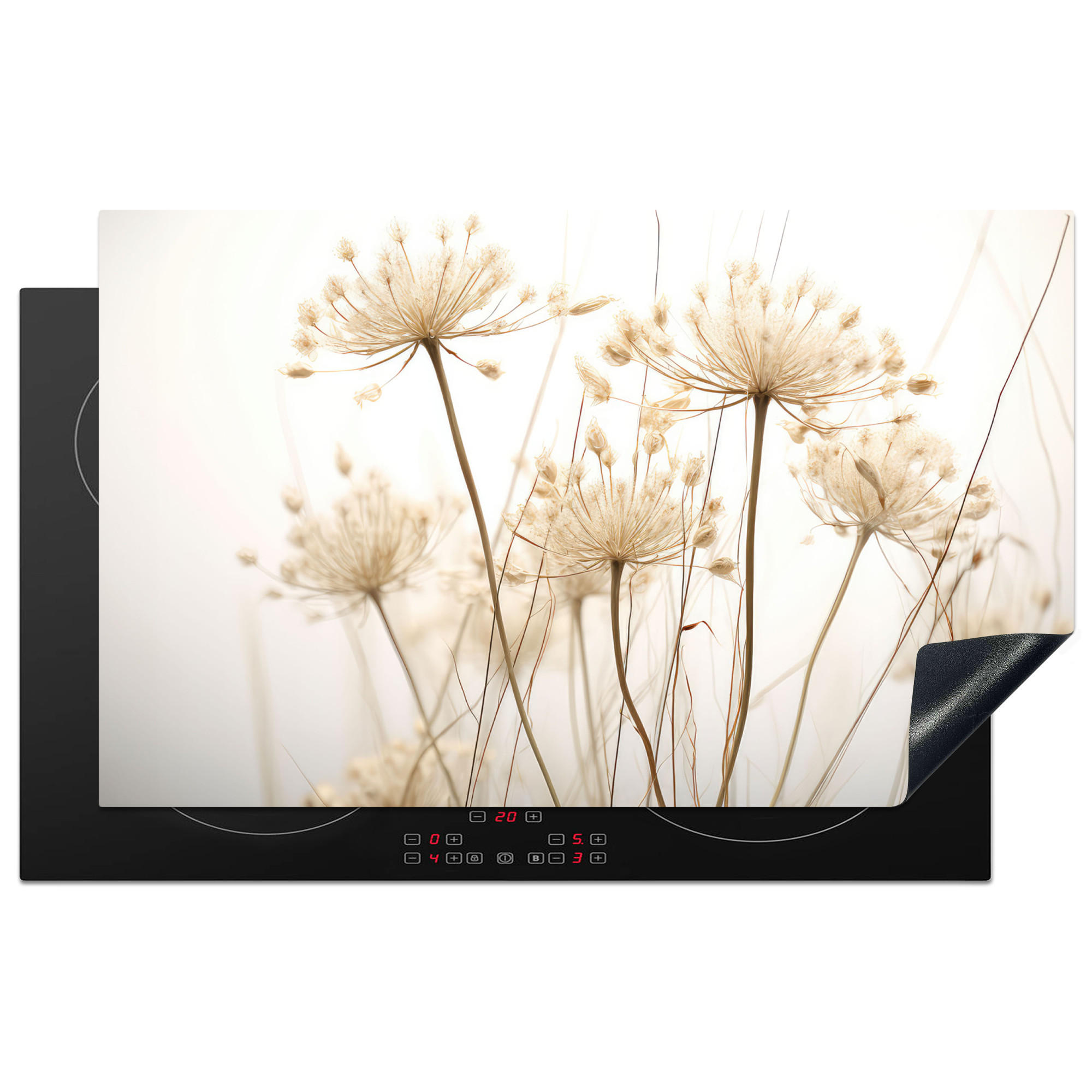 HERDABDECKPLATTE Blumen - Weiß - Sonnenlicht 83x51 cm - Ecru, Kunststoff (83/0.2/51.5cm) - MuchoWow