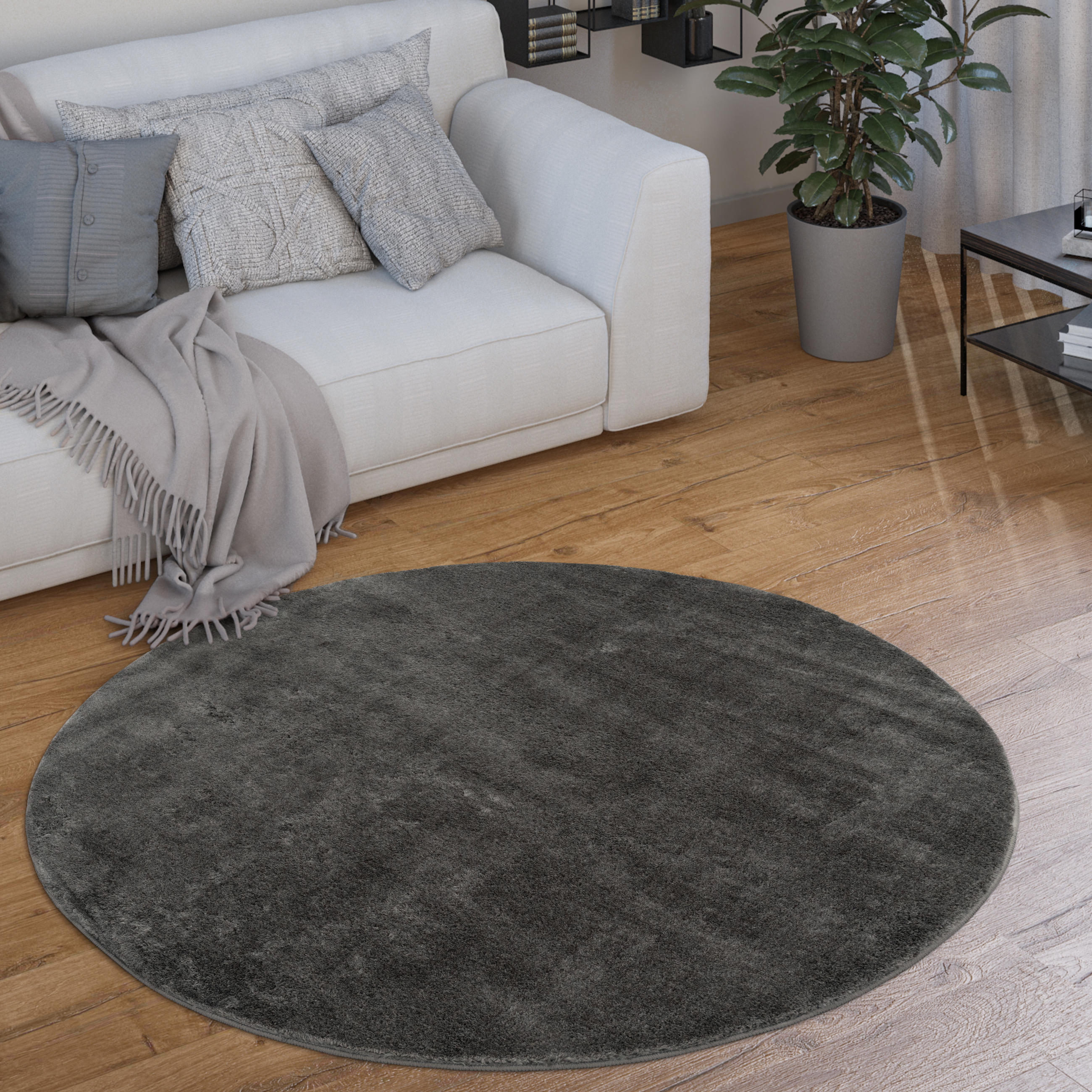 KURZFLORTEPPICH 120/120 cm Cadiz 630 - Anthrazit, Textil (120/120cm) - Paco Home